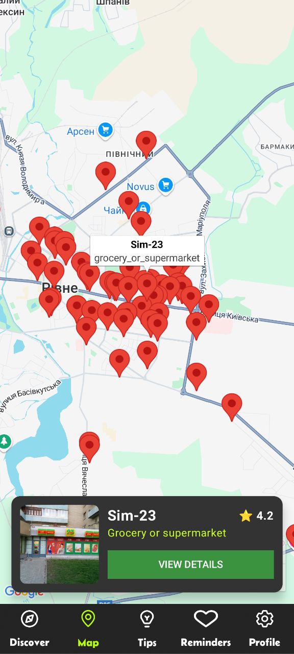 Interactive map view